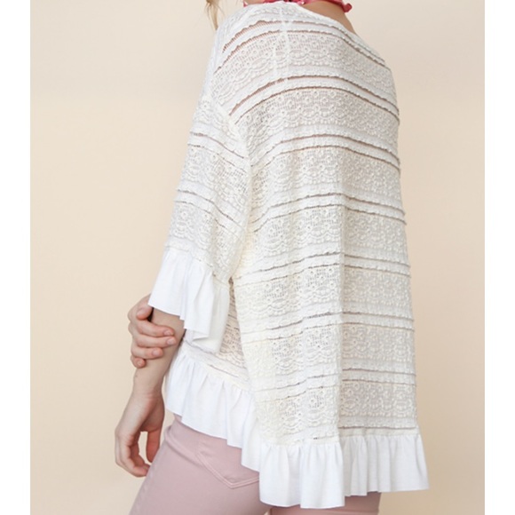 Umgee Lace & Ruffle Crochet Bell Sleeve Boho Top M - Picture 2 of 14
